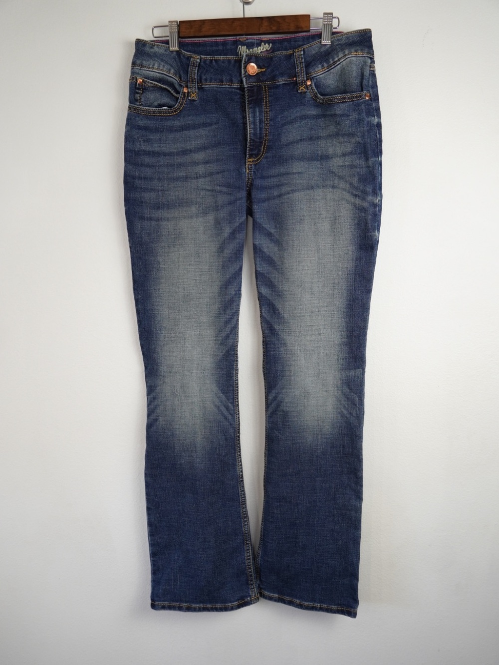 Wrangler Blue Denim Jacket with Pink Trim and Gold Embroidery